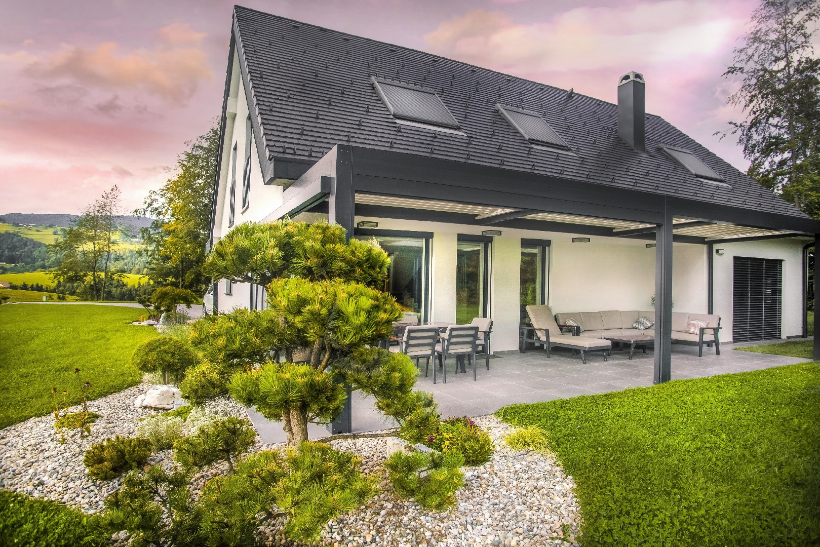 Project AT Vitanje - Bioclimatic pergola Misteral - Terrace, brisole, zip roller blinds