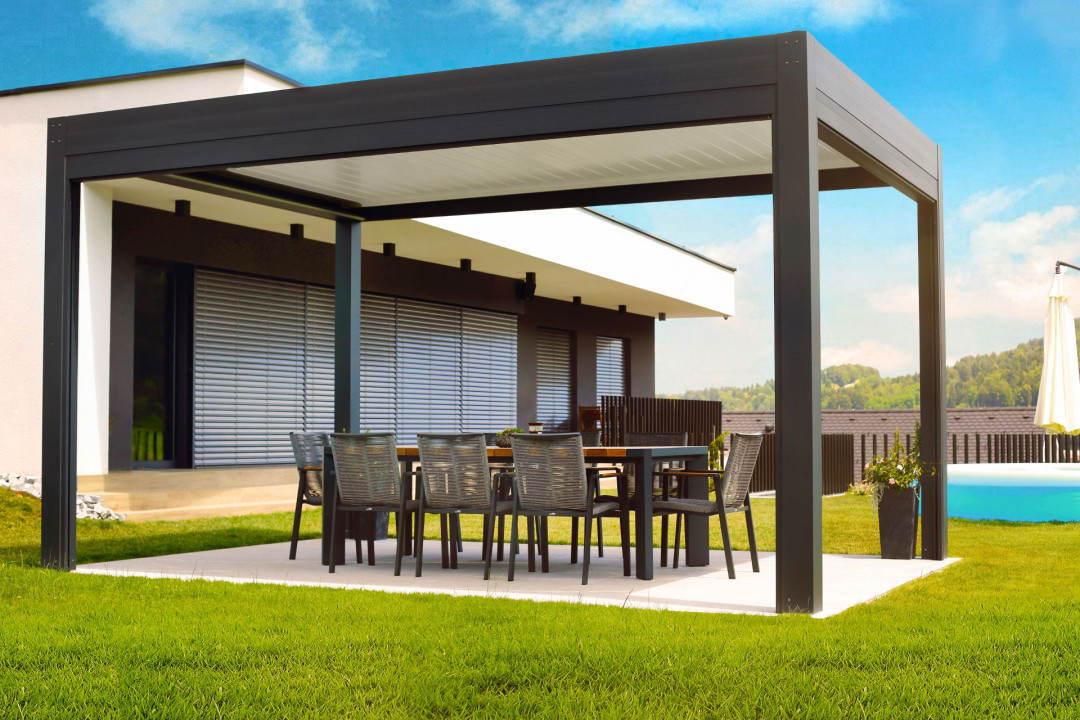 Project LG - Šentjur - Bioclimatic pergola Misteral - Terrace, brisole, zip roller blinds