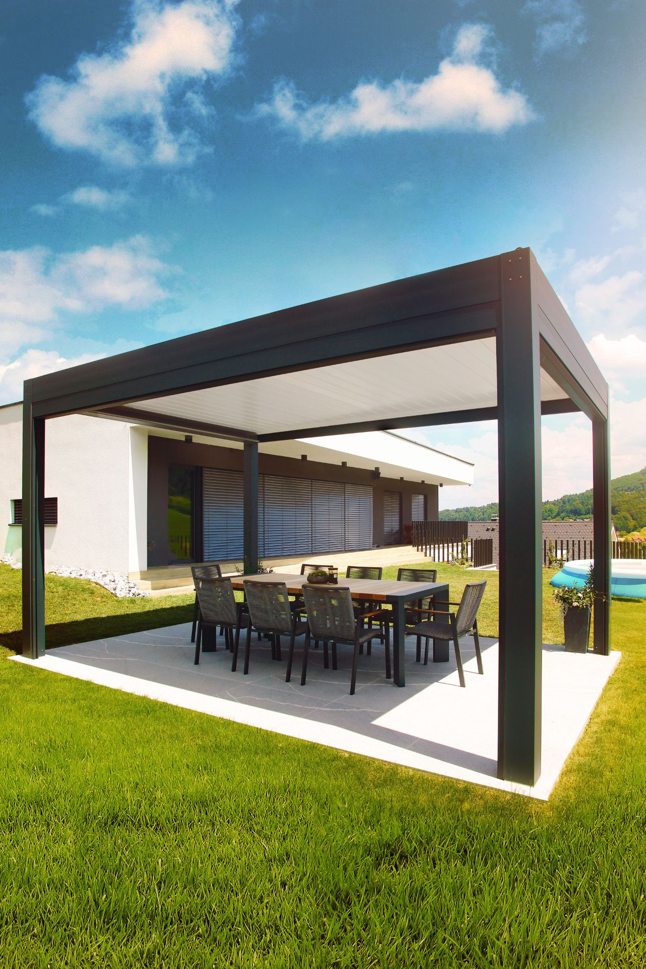 Project LG - Šentjur - Bioclimatic pergola Misteral - Terrace, brisole, zip roller blinds