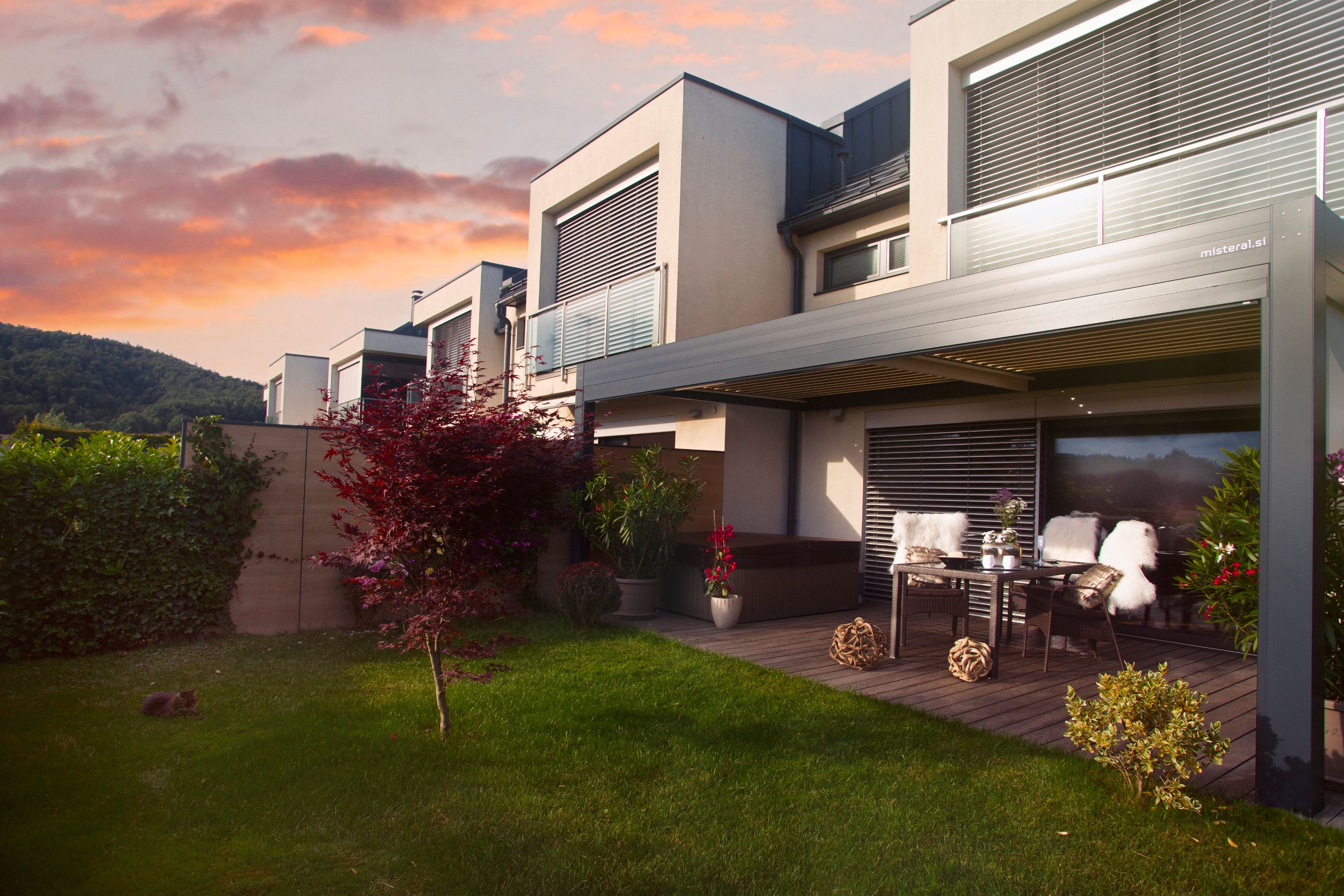 Project MN Ljubljana - Bioclimatic pergola Misteral - Terrace, brisole, zip roller blinds