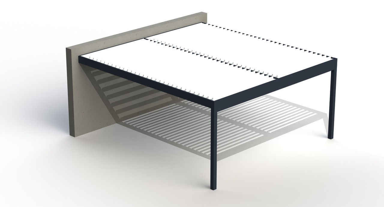Misteral dvopolna pergola velike globine vzporedne lamele z objektom - TIP 3