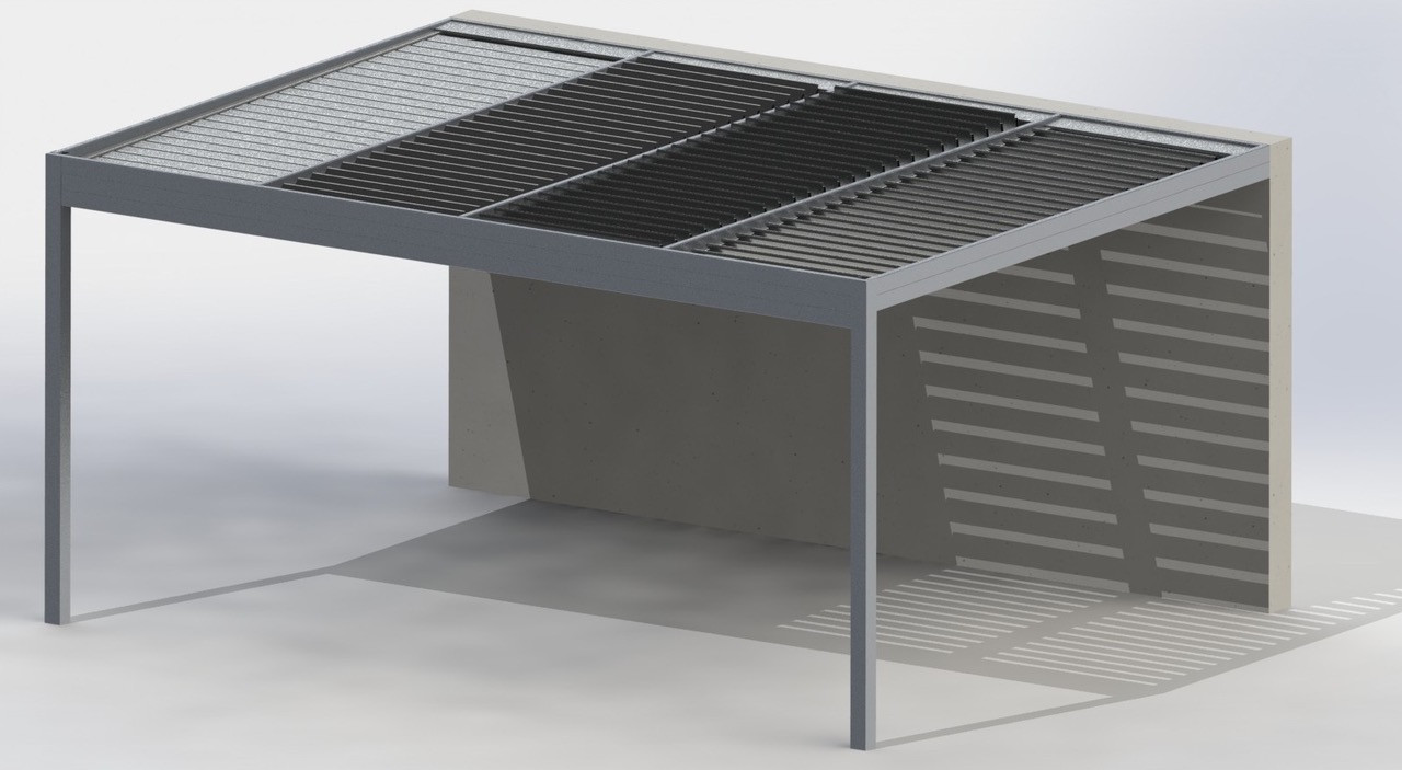 Misteral štiripolna pergola vzporedne lamele z objektom - TIP 22