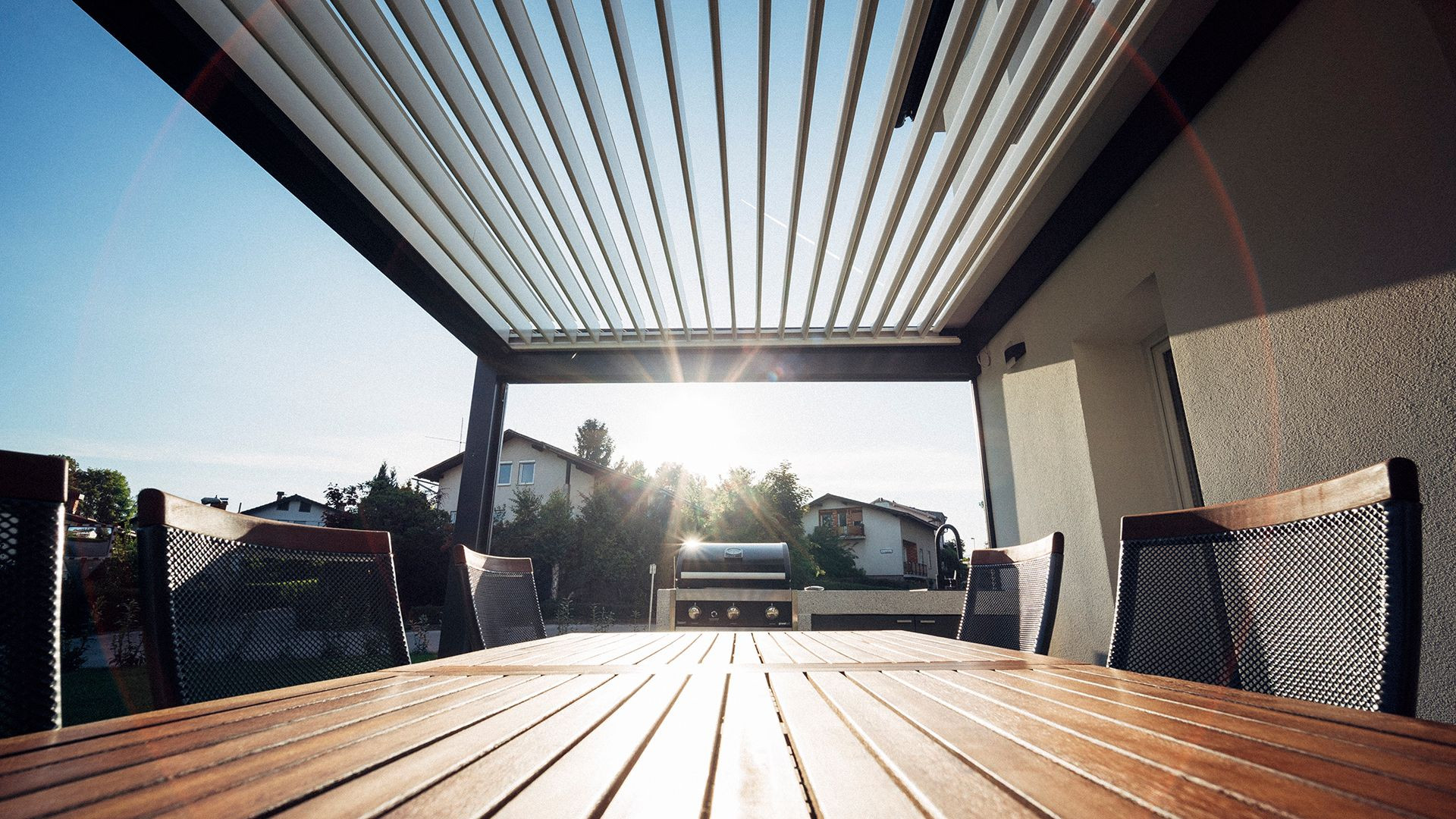 Project MK Novo mesto - Bioclimatic pergola Misteral - Terrace, brisole, zip roller blinds