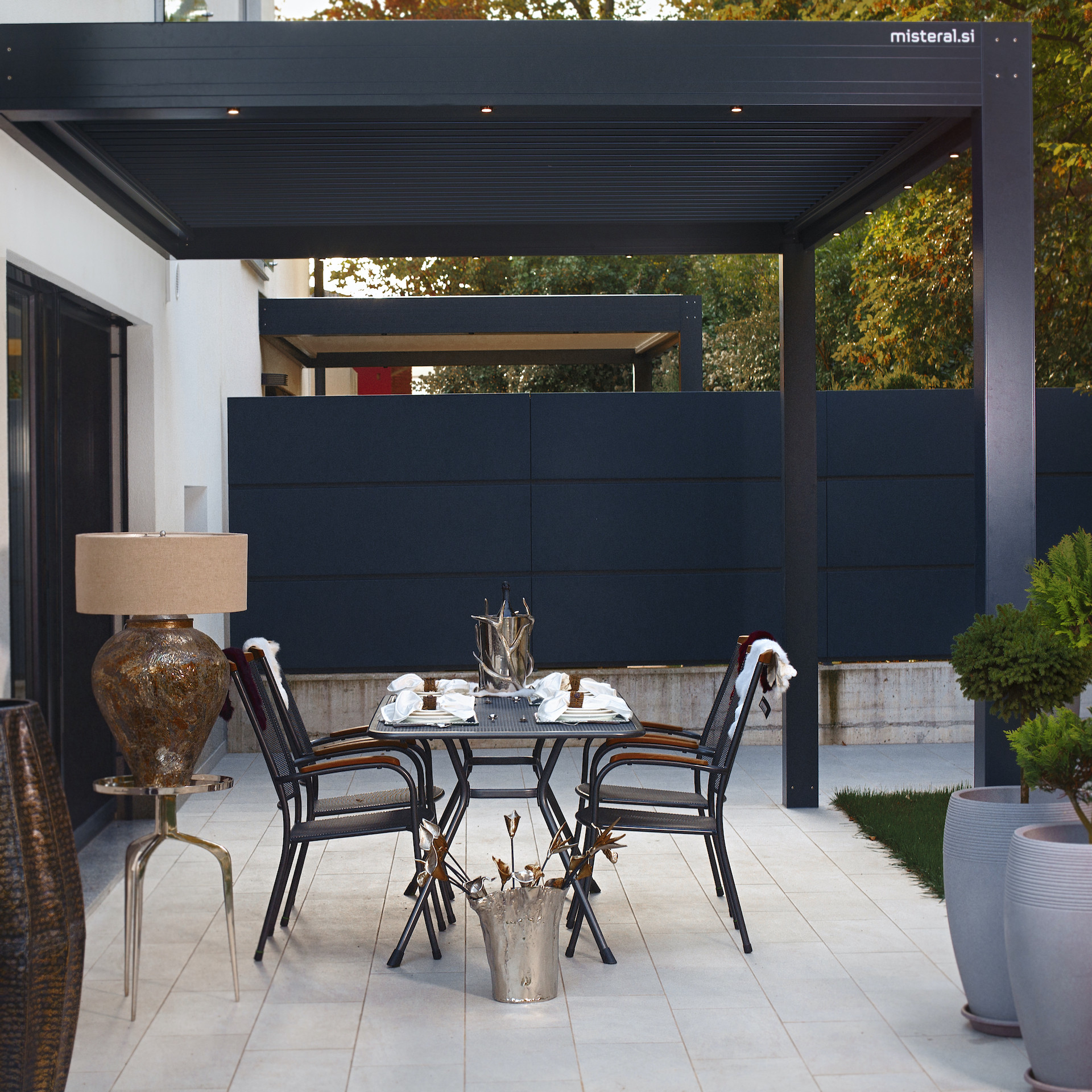 Project VŠ Ljubljana - Bioclimatic pergola Misteral - Terrace, brisole, zip roller blinds