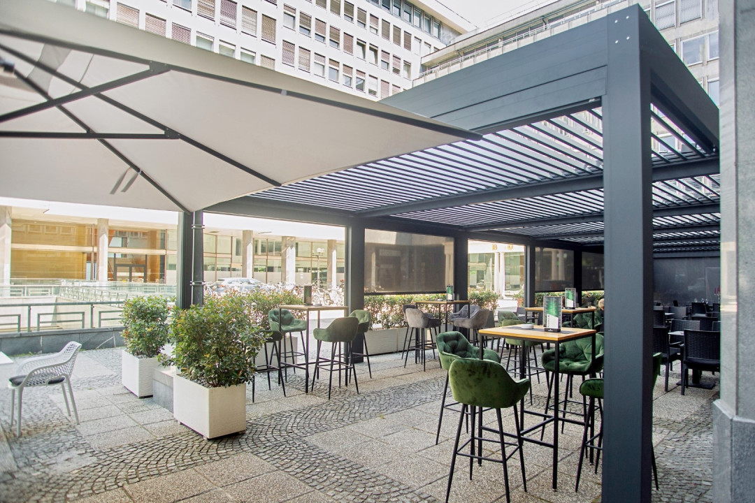 Projekt Lamellen-Pergola Cherry house bar, Ljubljana