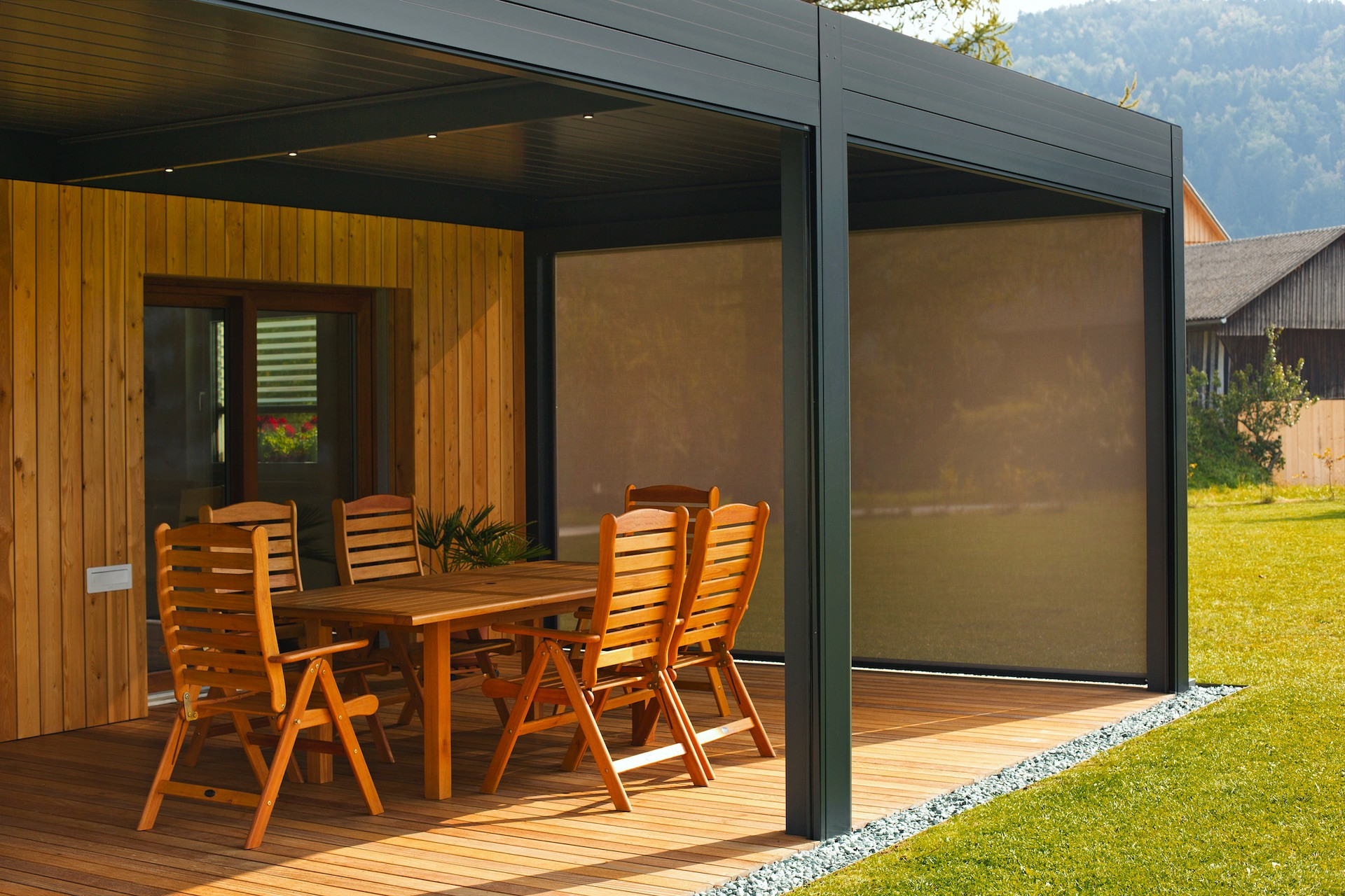 Projekt PŠ Grahovo - Die bioklimatische Pergola Misteral - Terrasse, Brisole, Seitliche ZIP-Rollos