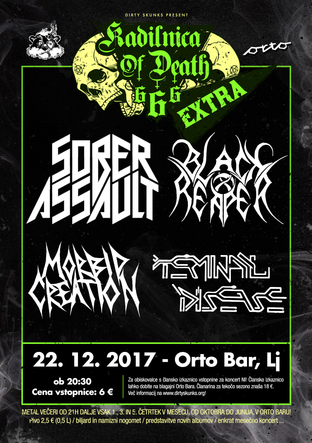 Kadilnica of Death Extra: Koncert skupin SOBER ASSAULT, BLACK REAPER, MORBID CREATION in TERMINAL DISEASE