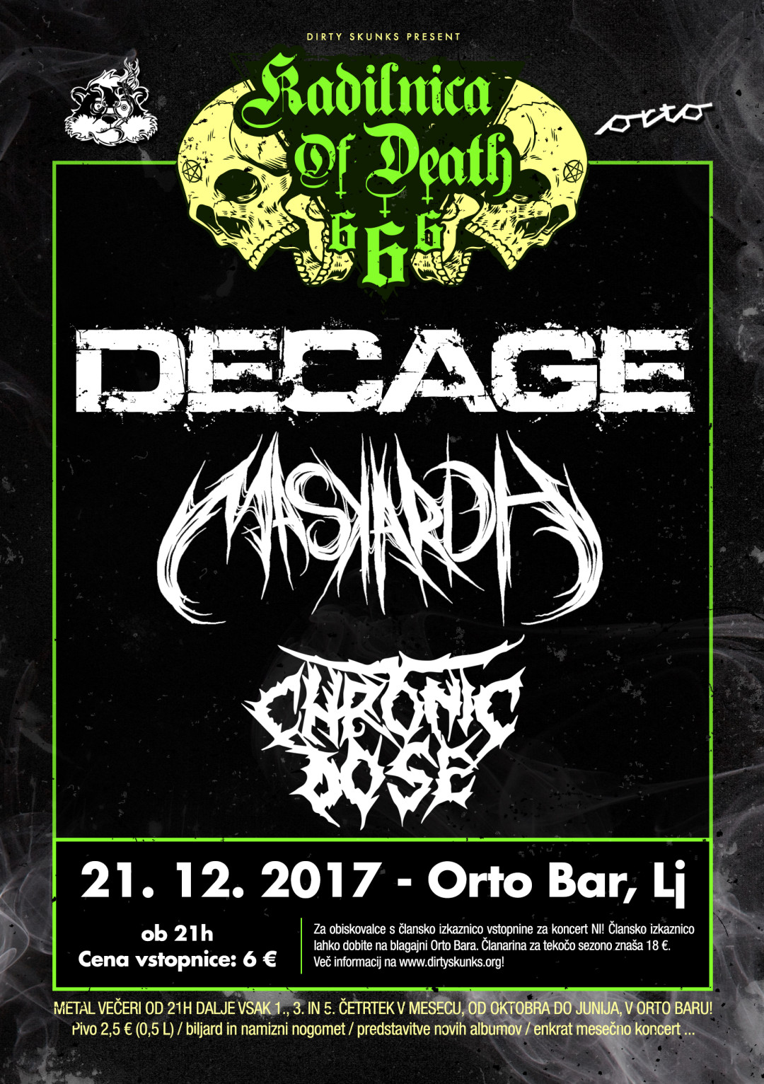 Kadilnica of Death: Koncert skupin DECAGE, MASKARDH in CHRONIC DOZE