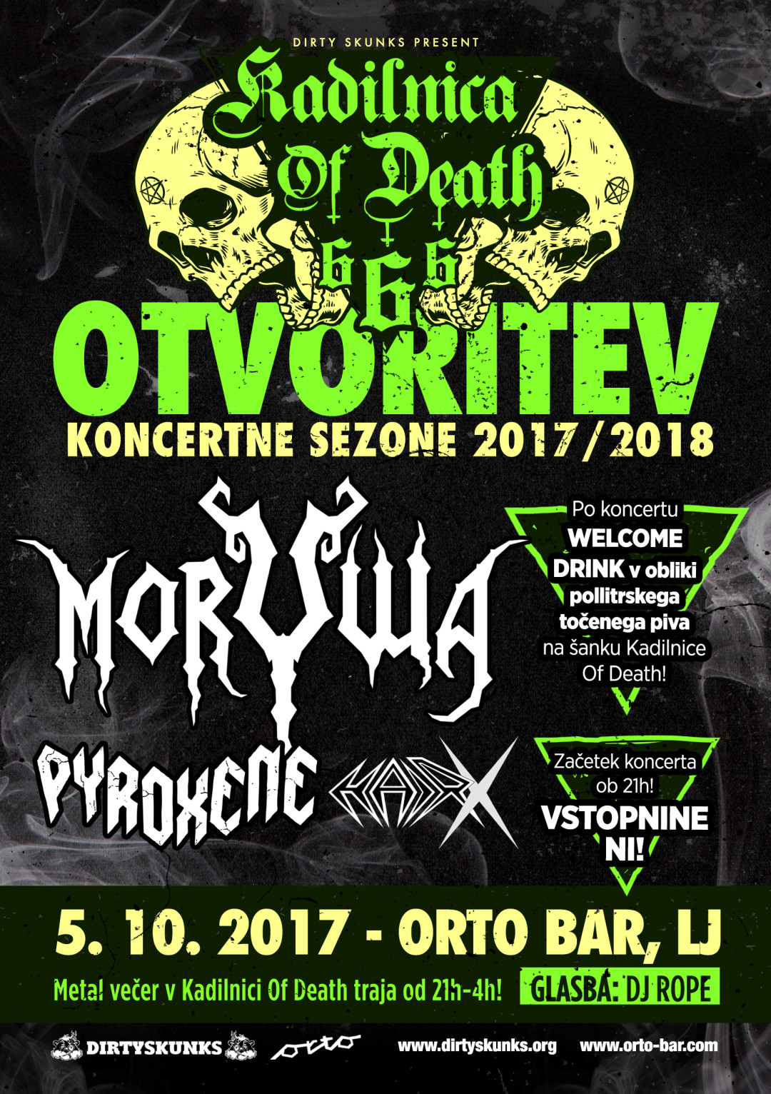 Kadilnica of Death: Otvoritev sezone 2017/2018 s koncertom skupin MORYWA, PYROXENE in HAIRX