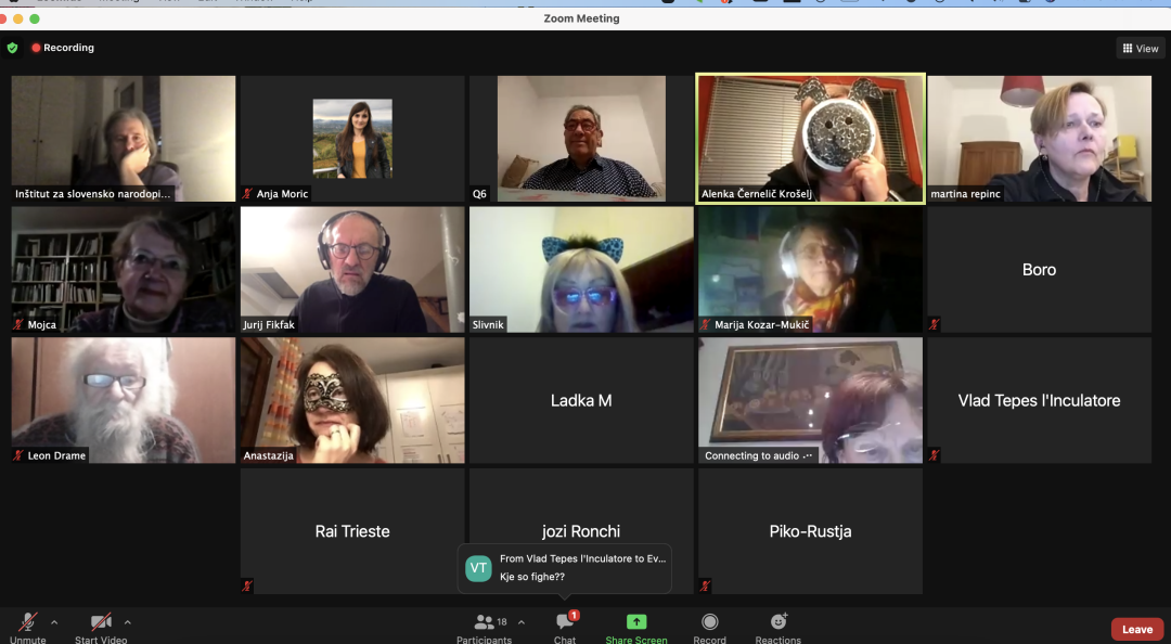 Posnetek pogovora o karnevalu Kraški pust - virtualna strokovna ekskurzija SED, 16.2.2021