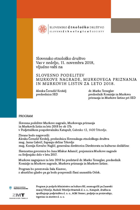 Slovesna podelitev Murkove nagrade, murkovega priznanja in murkovih listin za leto 2018