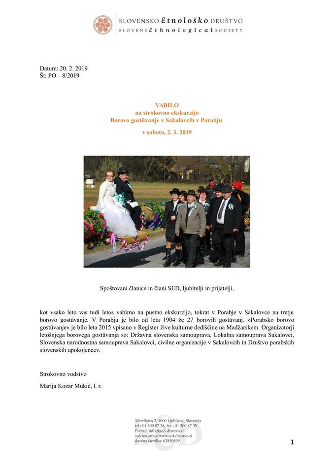 Vabljeni na strokovno ekskurzijo Borovo gostüvanje v Sakalovcih v Porabju, 2. marec 2019