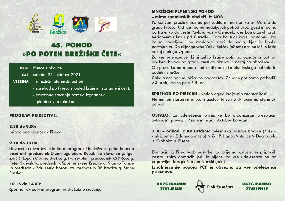 Napovednik: 45. pohod Po poteh Brežiške čete