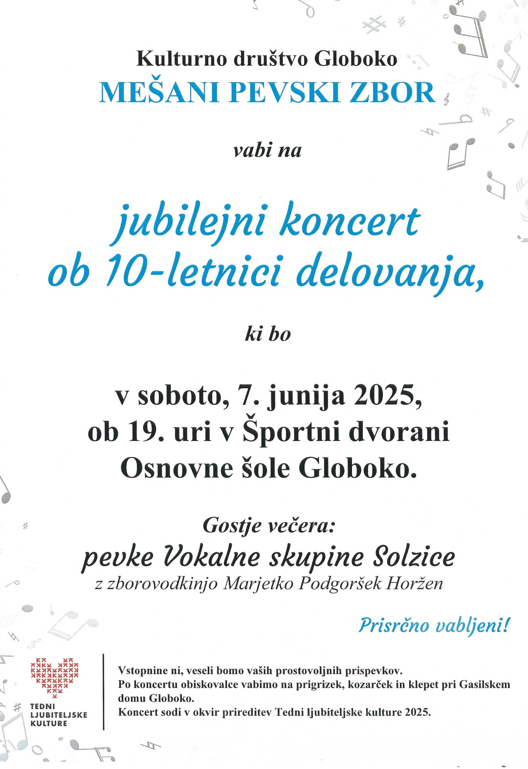 Jubilejni koncert Mešanega pevskega zbora Globoko