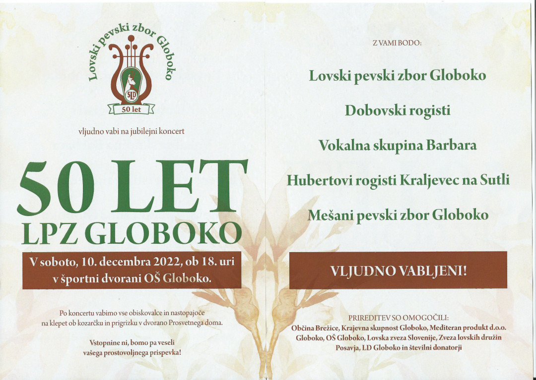 Jubilejni koncert ob 50-letnici Lovskega pevskega zbora Globoko