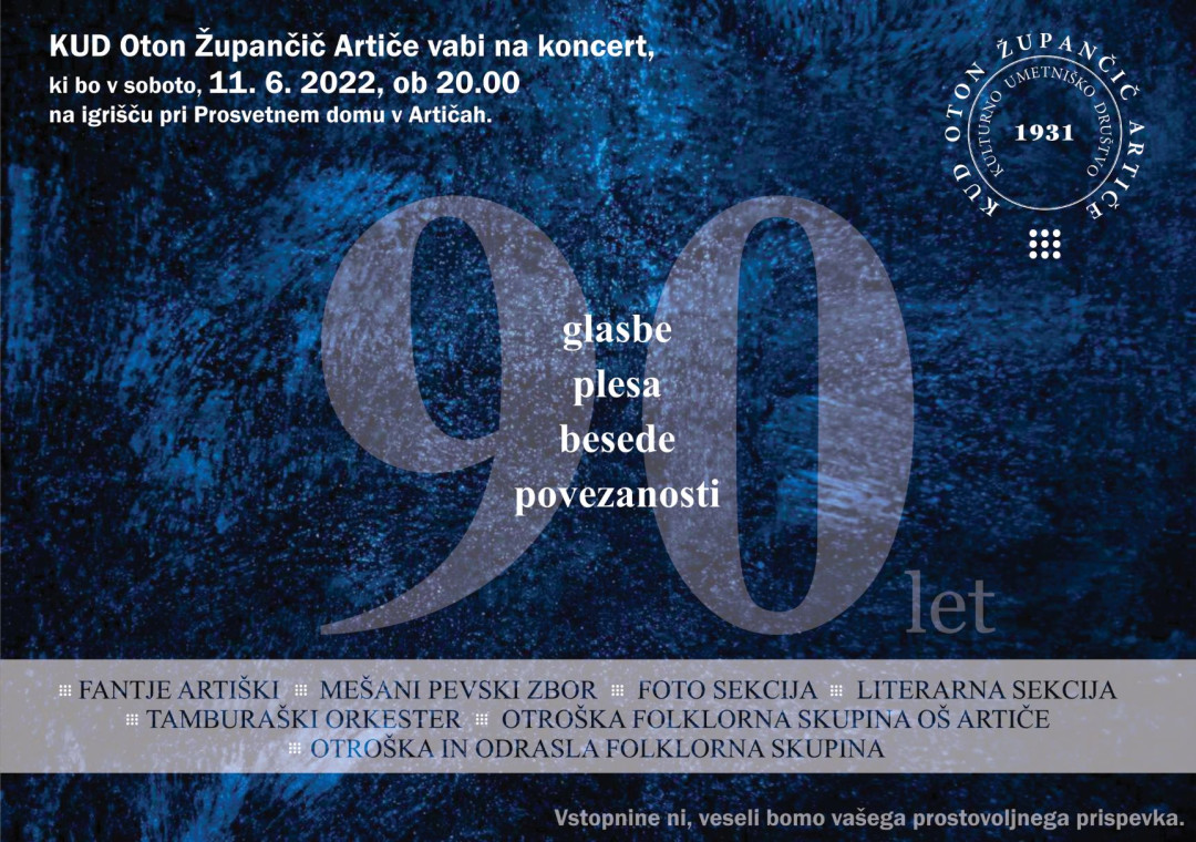 Koncert ob 90. obletnici KUD Oton Župančič Artiče