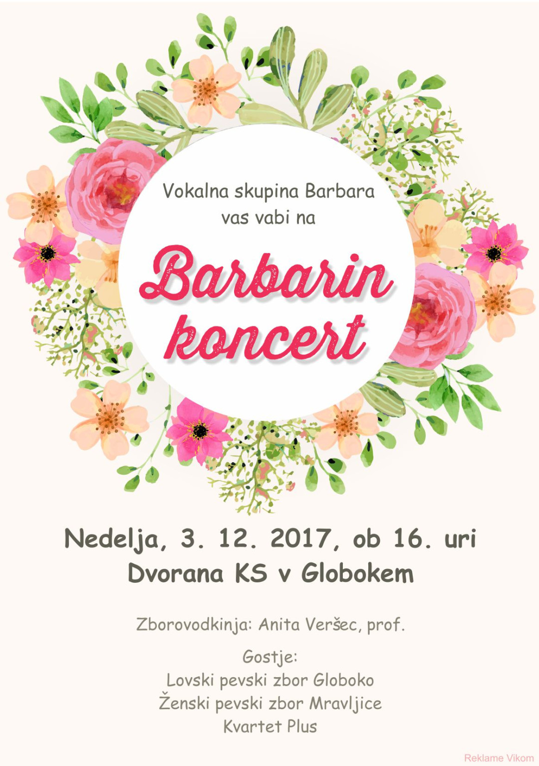 Koncert Vokalne skupine Barbara KD Globoko