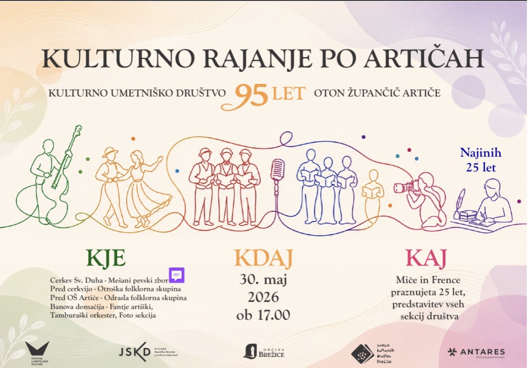 Kulturno rajanje v Artičah ob 95-letnici KUD Oton Župančič Artiče