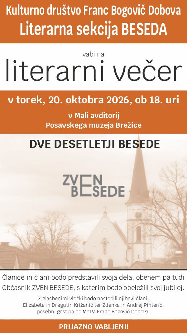 Literarni večer ob 20. obletnici Literarne sekcije Beseda KD Franc Bogovič Dobova