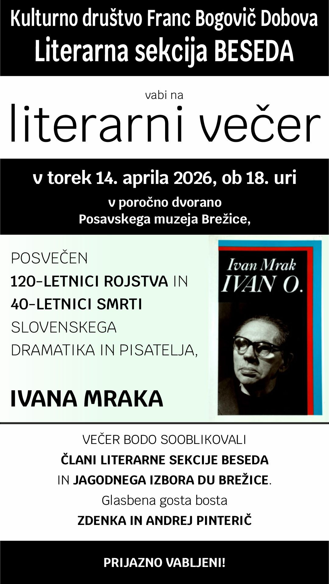 Literarni večer posvečen dramatiku Ivanu Mraku