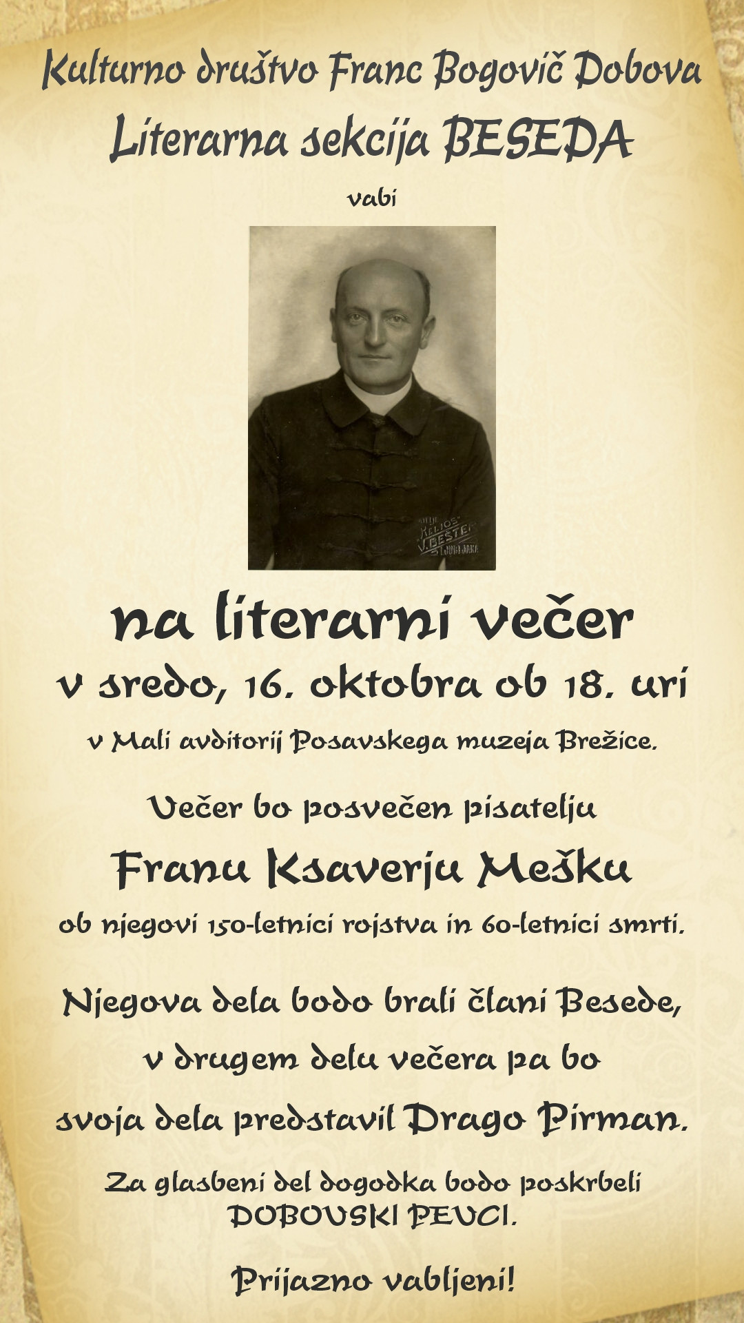 Literarni večer posvečen Franu Ksaverju Mešku