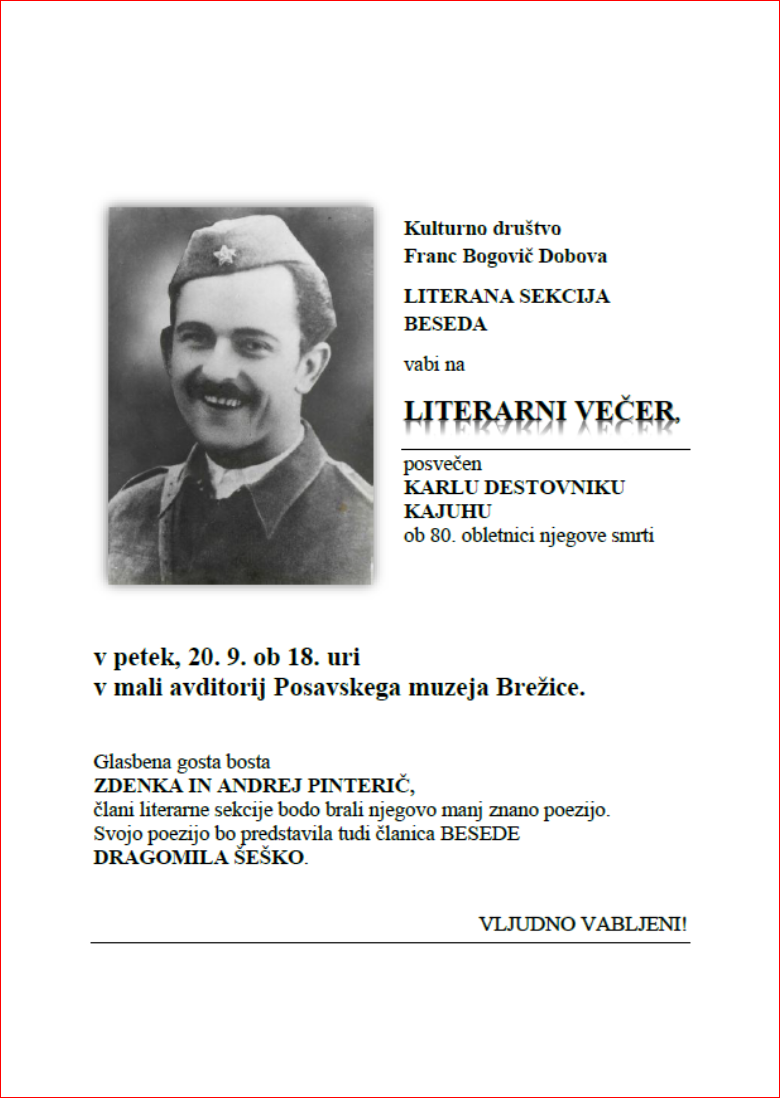 Literarni večer - posvečen Karlu Destovniku Kajuhu