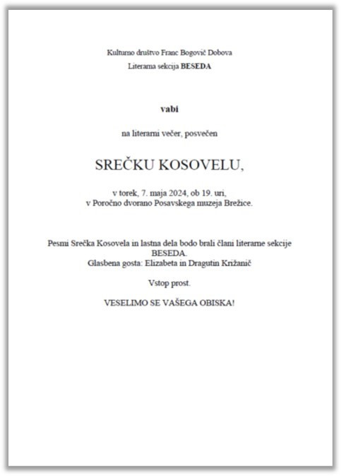 Literarni večer posvečen Srečku Kosovelu
