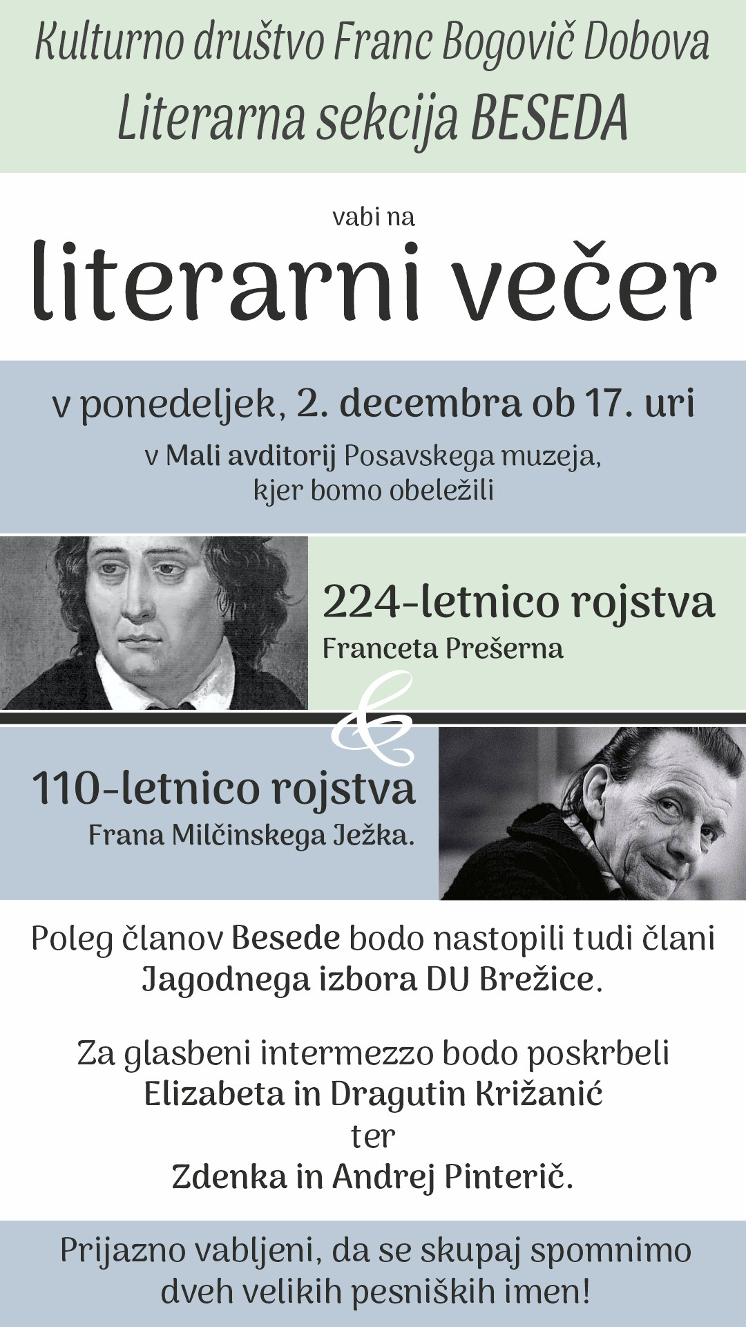 Literarni večer s Prešernom in Ježkom