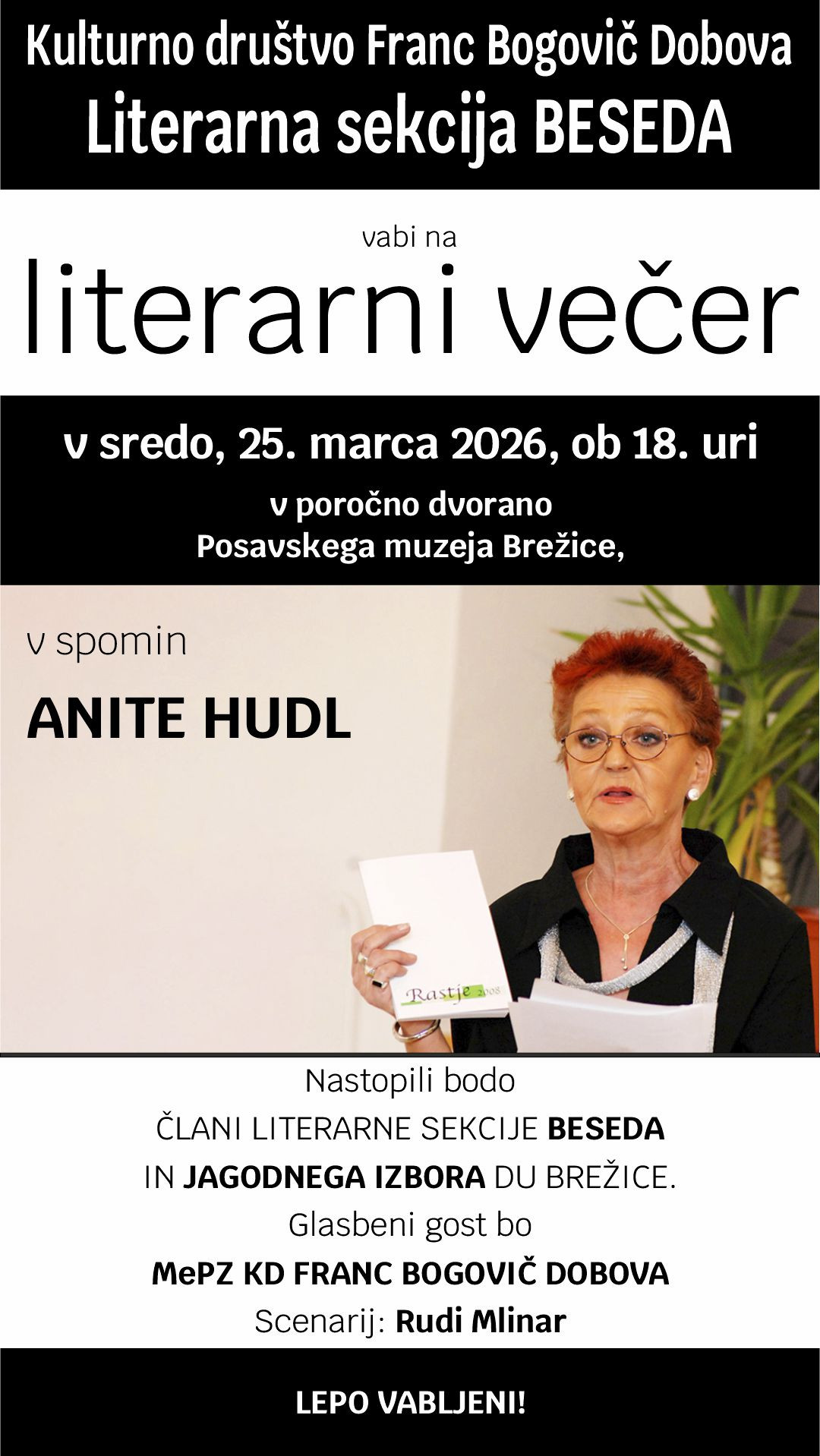 Literarni večer - V spomin Anite Hudl