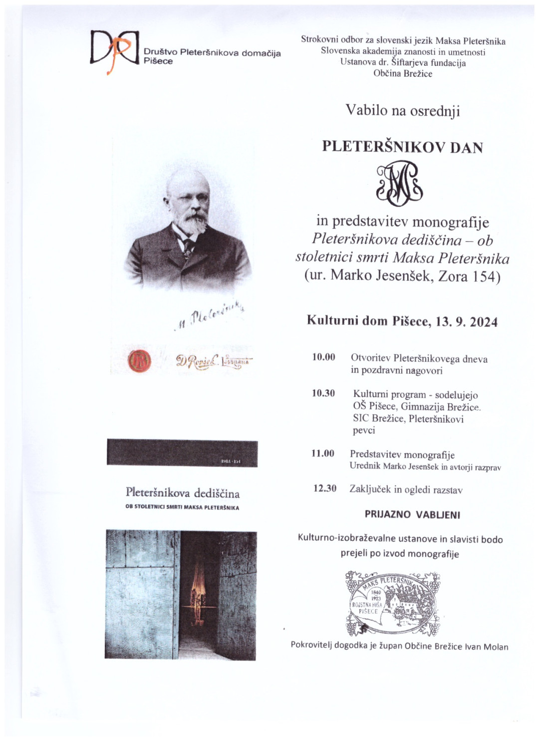 Pleteršnikov dan s predstavitvijo monografije Pleteršnikova dediščina