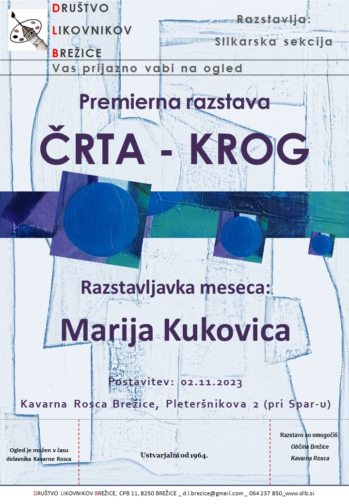 Premierna razstava  ČRTA-KROG  avtorice Marije Kukovica