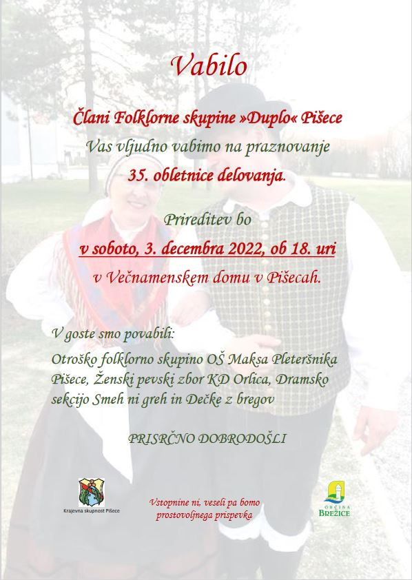 Prireditev ob 35. obletnici delovanje Folklorne skupine Duplo Pišeče