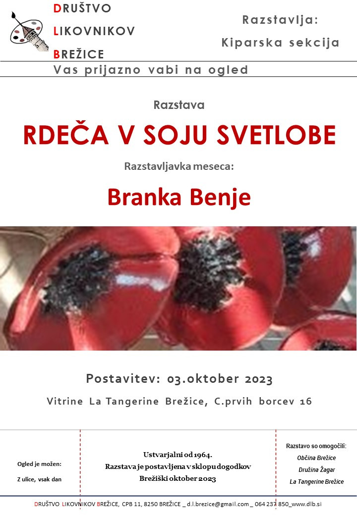 Rdeča v soju svetlobe - razstava keramičnih del Branke Benje