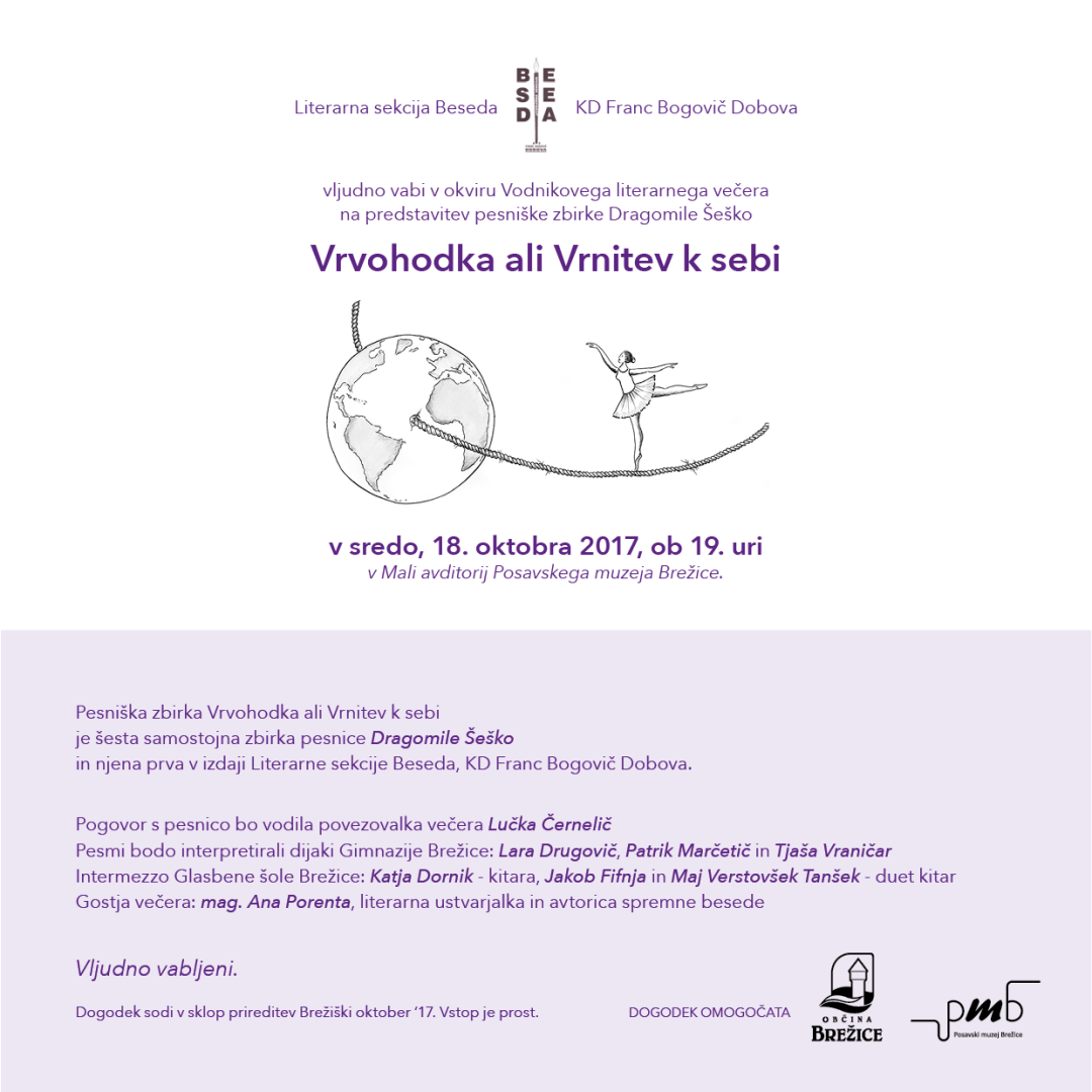 Vodnikov literarni večer - Predstavitev pesniške zbirke Dragomile Šeško