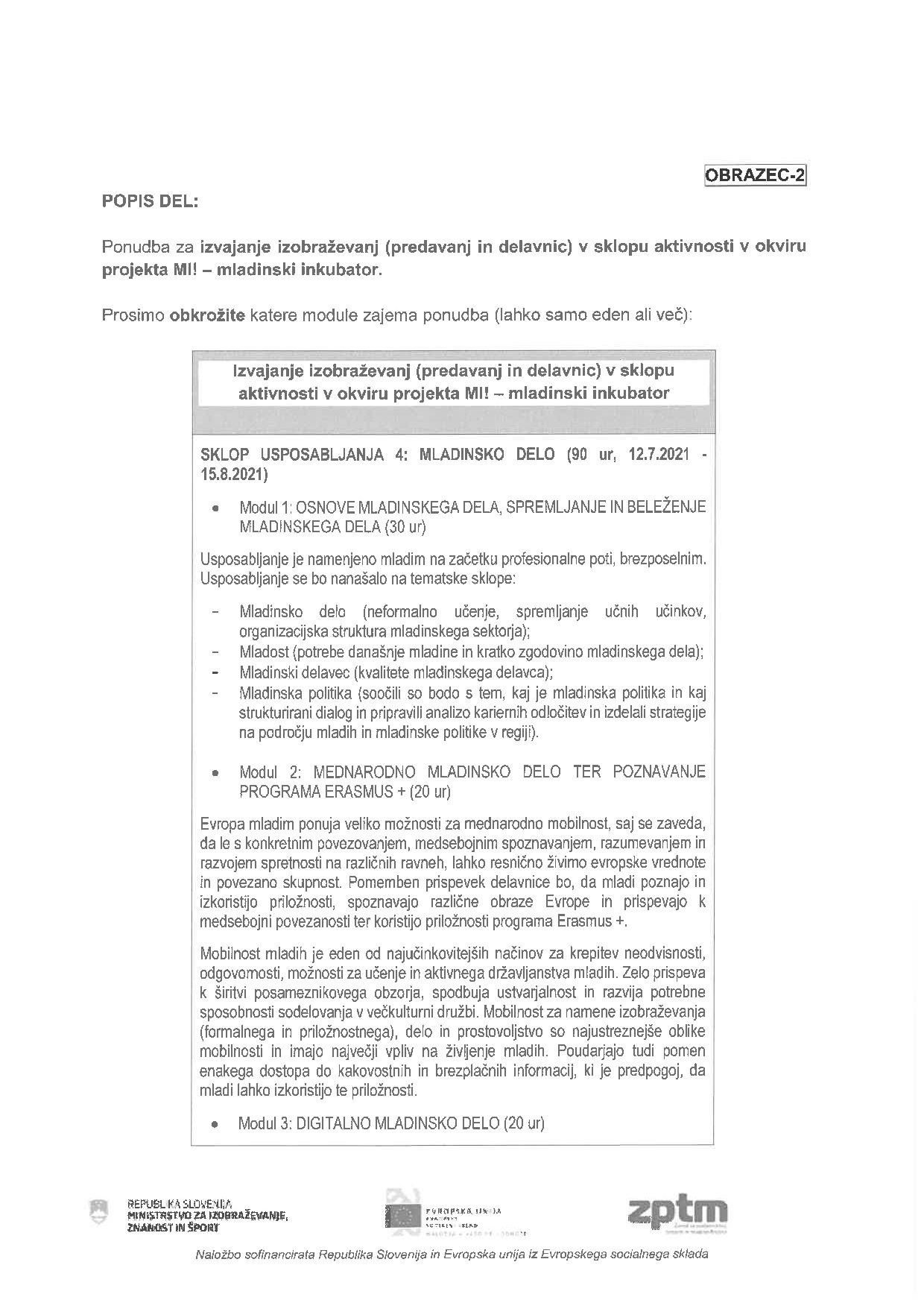 Javno povabilo za izvedbo delavnic Mladinsko delo