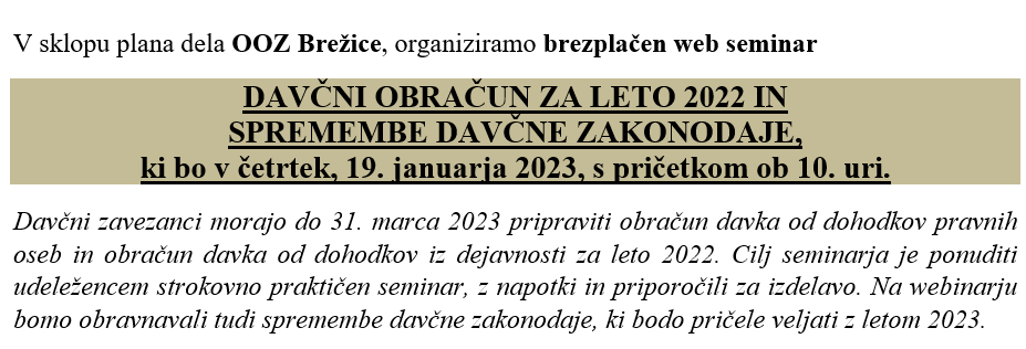 Brezplačen spletni seminar: Davčni obračun za leto 2022 in spremembe davčne zakonodaje