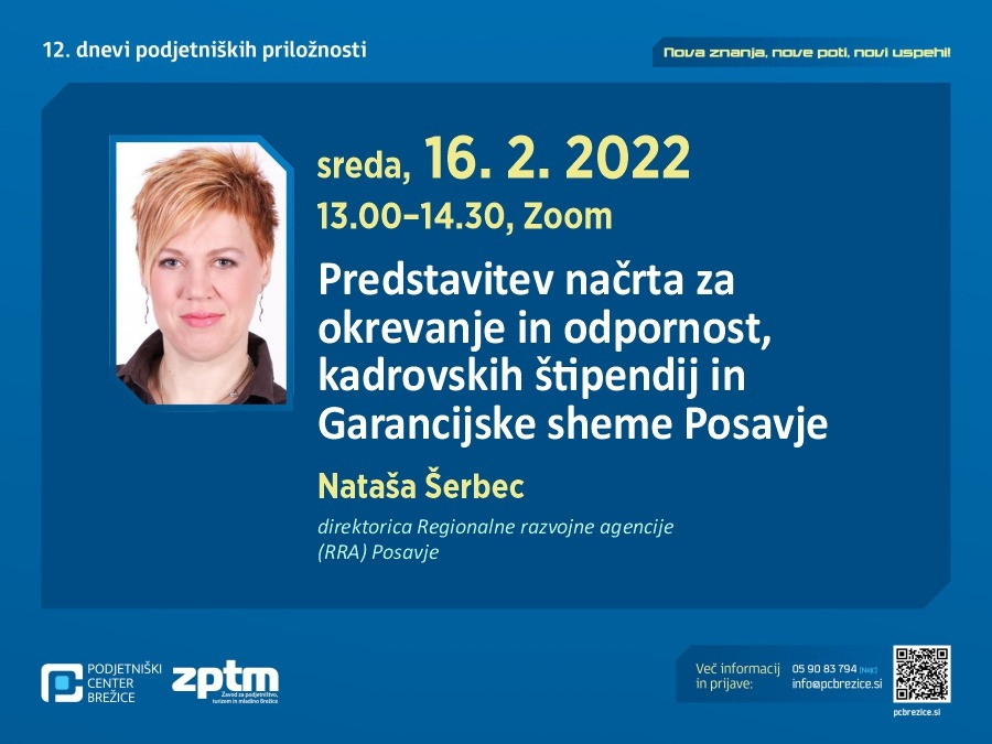 Predstavitev načrta za okrevanje in odpornost, kadrovskih štipendij in Garancijske sheme Posavje