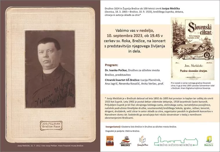 Koncert citrarskega kvarteta GŠ Brežice s predstavitvijo življenja in dela Josipa Mešička