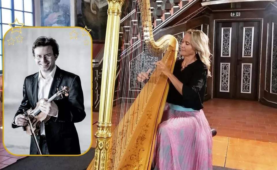 Mojca Zlobko Vajgl (harfa), Žiga Brank (violina)