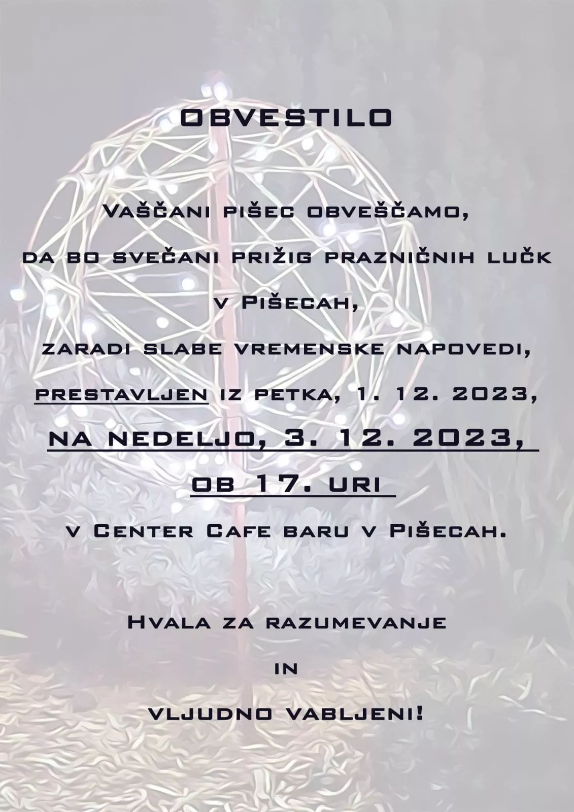 Prižig prazničnih lučk v Pišecah